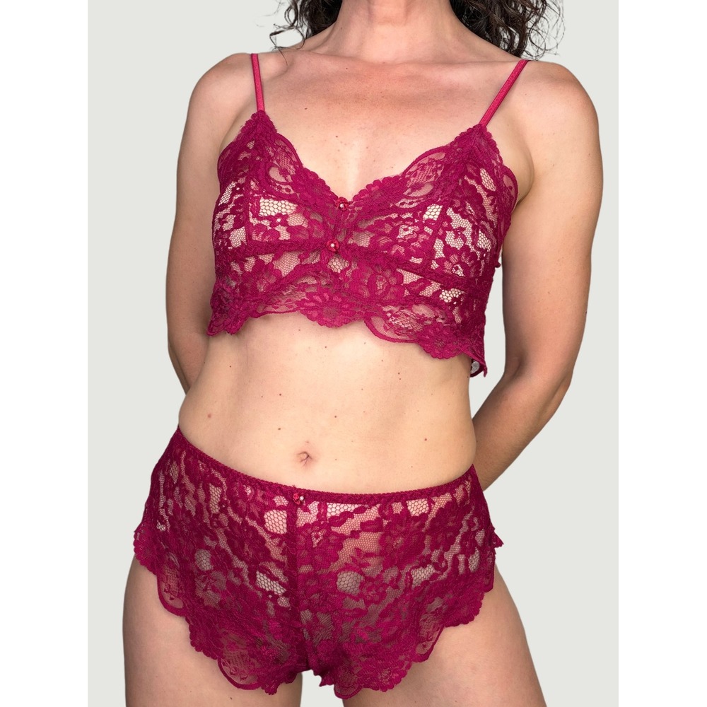 Victoria's Secret Gold Label 90s Vintage Lace Lingerie Set Pink Magenta Small P